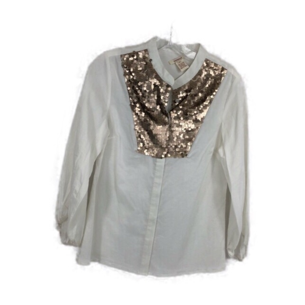 Sundance Gold Sequin Bib White Button Down XS